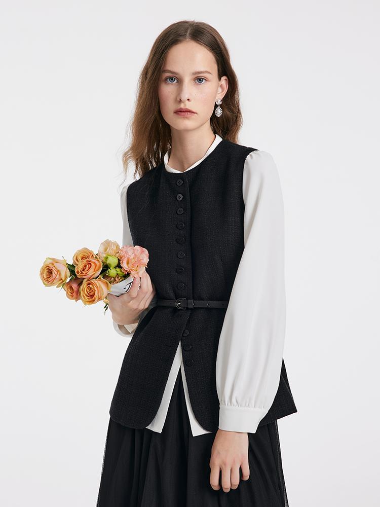 Shirt And Vest And Tulle Skirt With Belt Three-Piece Set Product Image