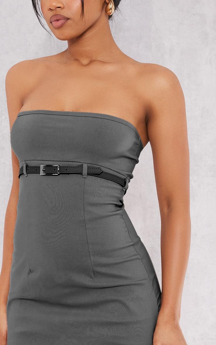 Grey Stretch Woven Belt Front Skort Romper Product Image