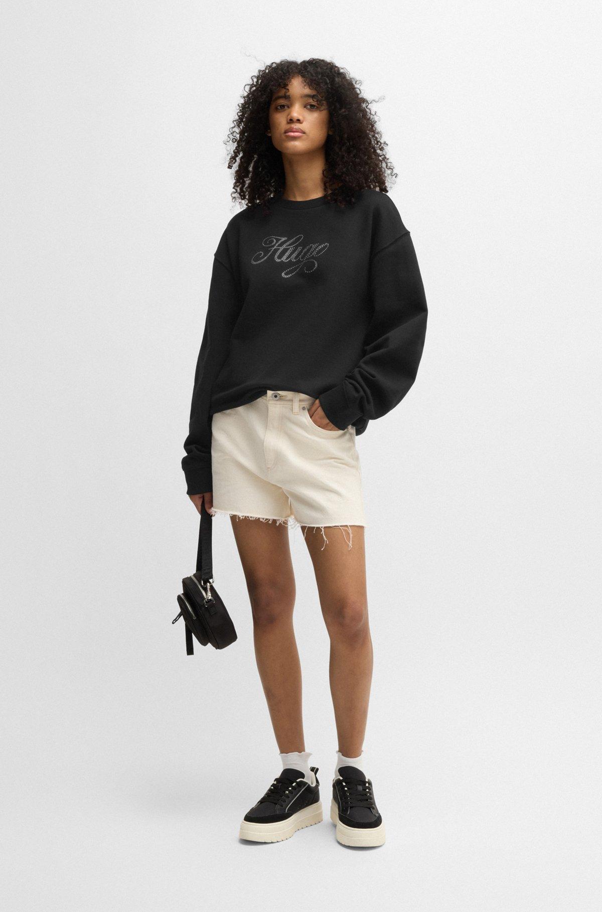 HUGO - Oversize-fit sweatshirt in cotton terry with logo artwork - Light Grey Product Image