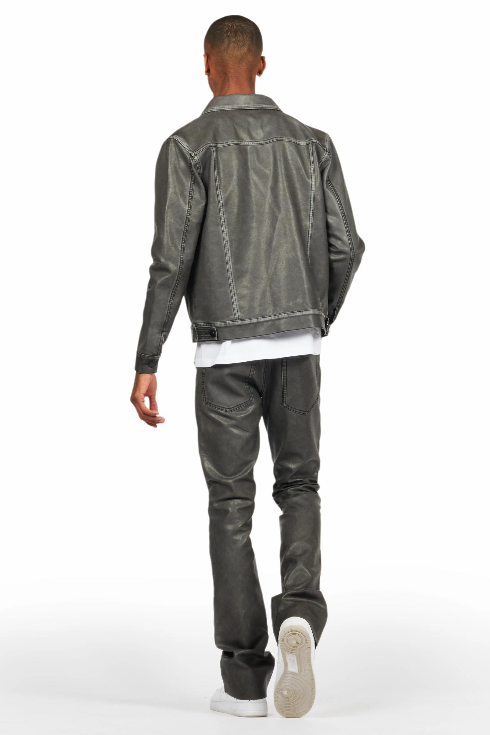 Deco Black Distressed PU Stacked Flare Jean Male Product Image