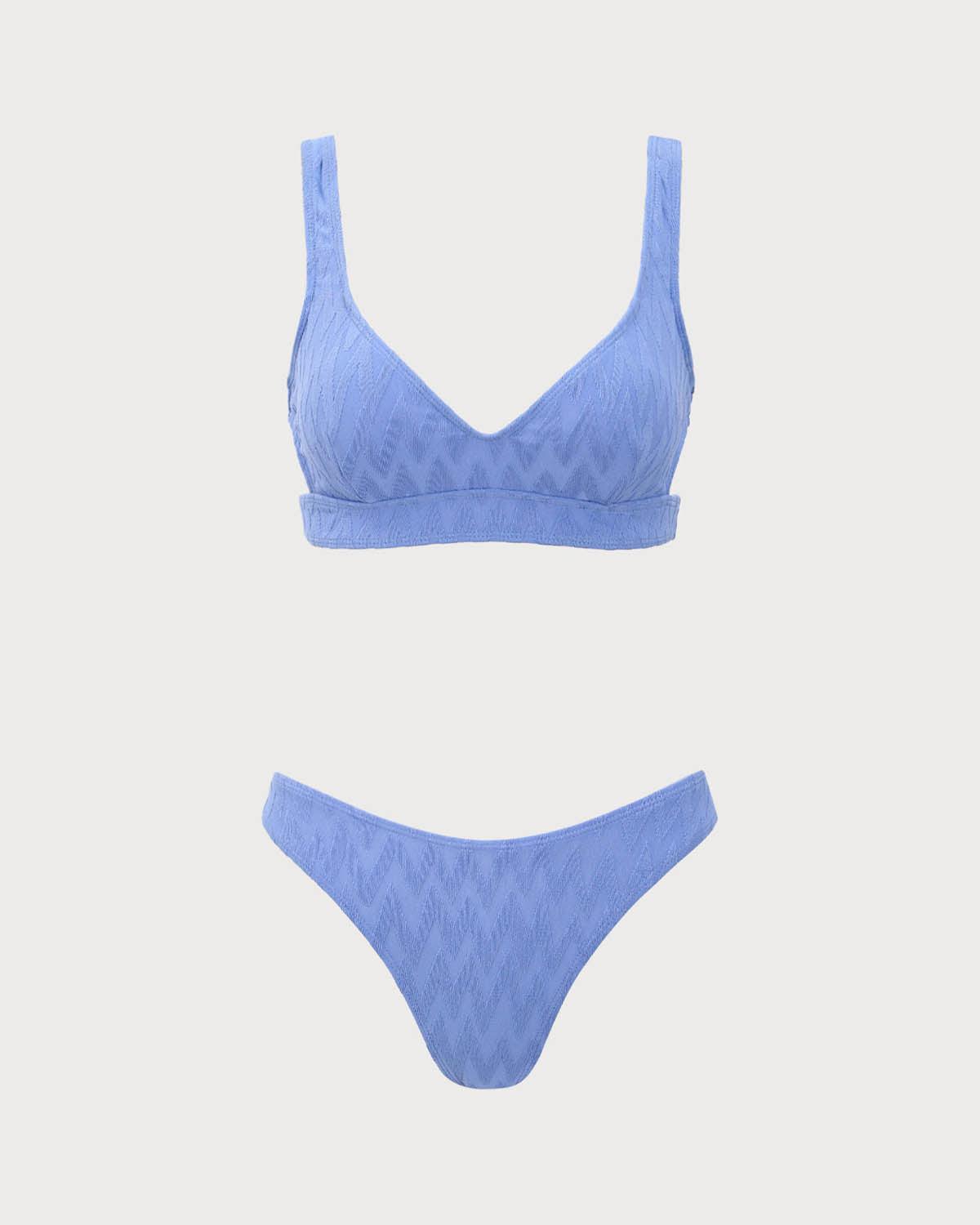 Blue Textured Scoop Neck Bikini Set Product Image