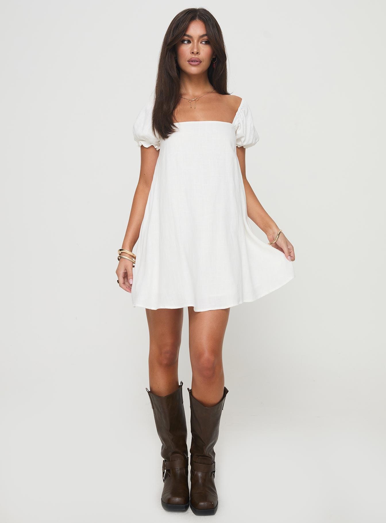 Beyond Linen Blend Mini Dress White Product Image