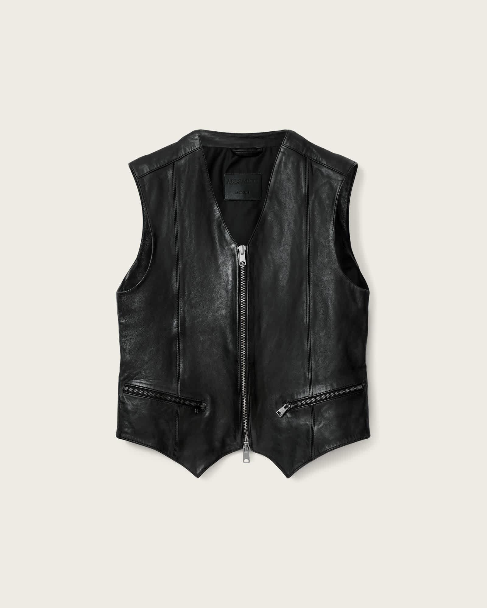 Davies Leather Vest Black | ALLSAINTS US Product Image