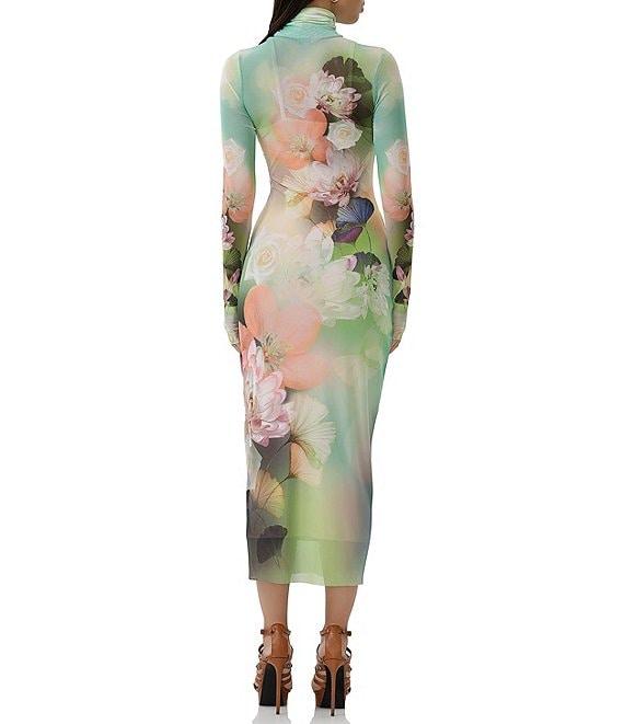 AFRM Shailene Floral Placed Print Turtleneck Long Sleeve Midi Dress Product Image