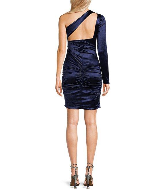 GB One-Shoulder Asymmetrical Neckline Satin Dress Product Image