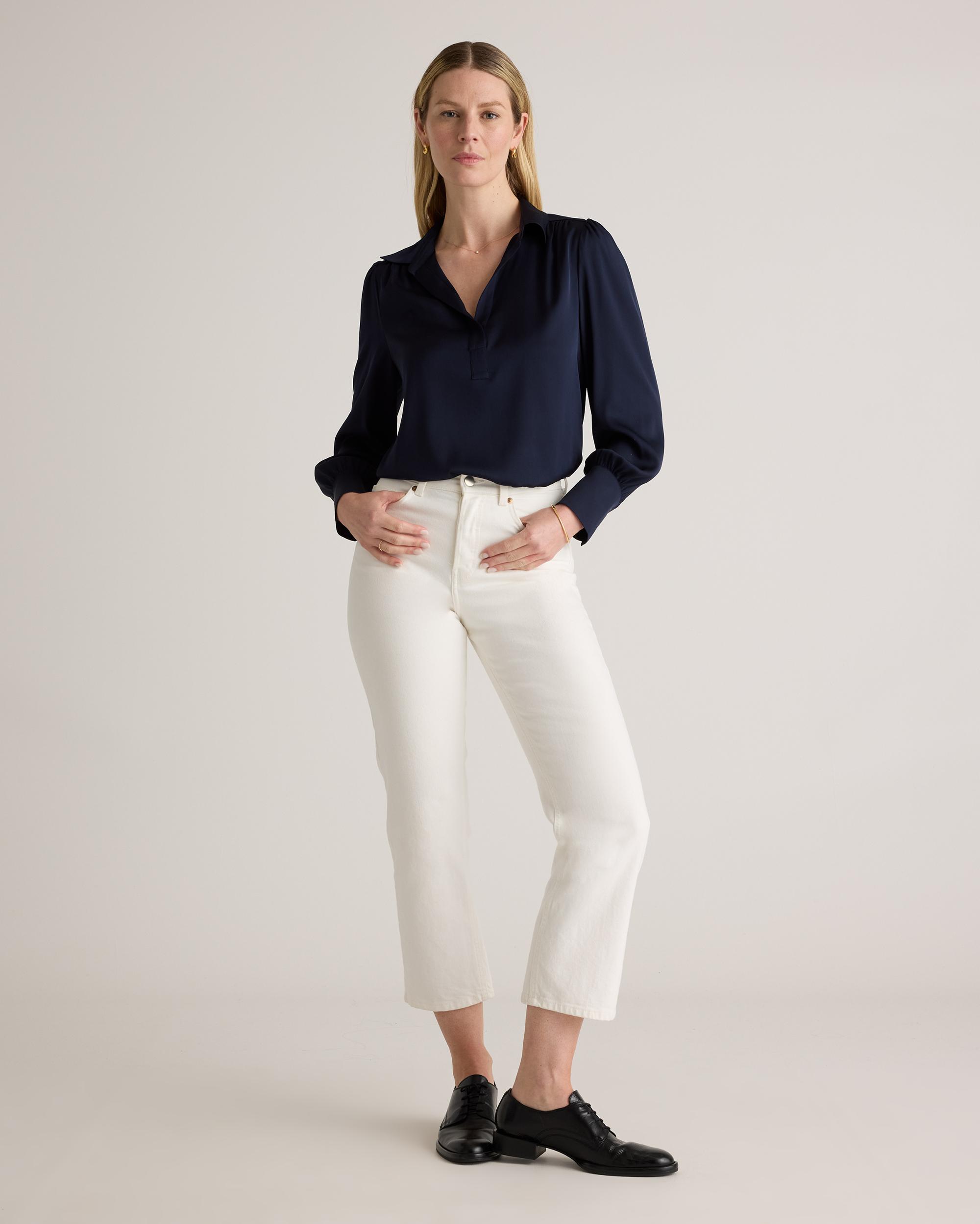 Quince | Women's Washable Stretch Silk Split Neck Blouse Mulberry Silk Product Image