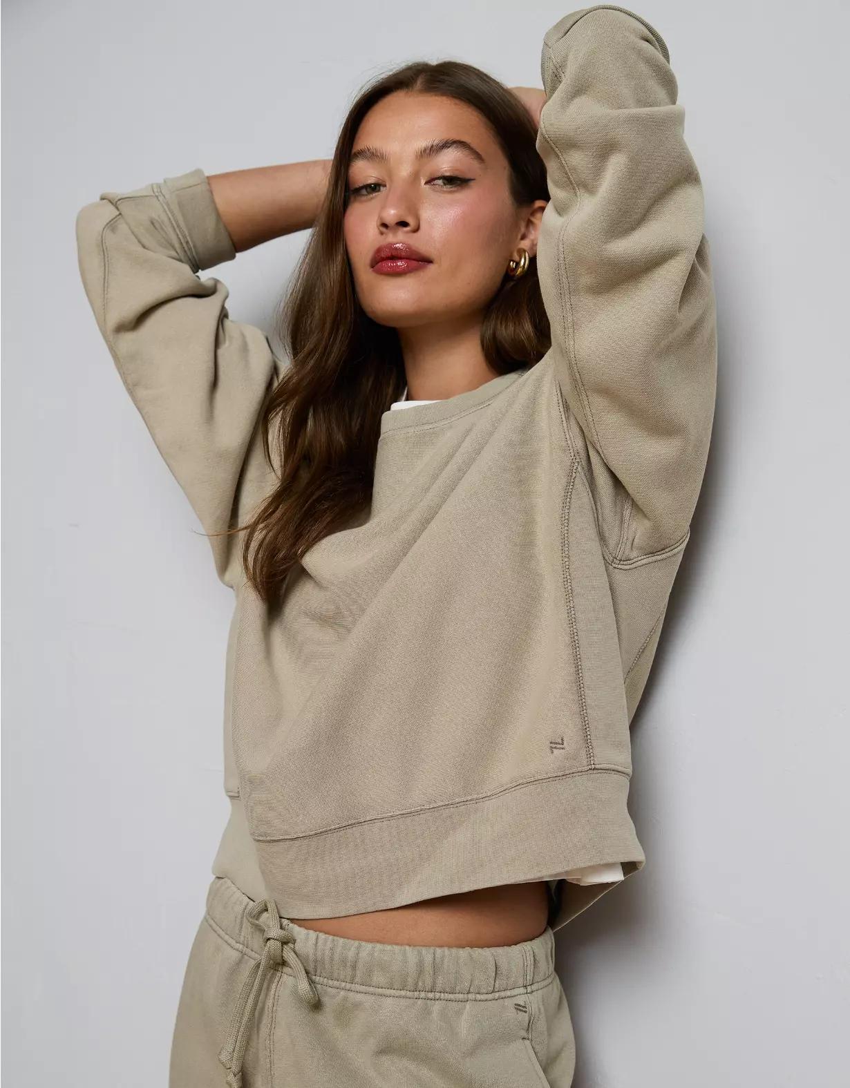 AE77 Premium Fleece Cropped Crew Neck Sweatshirt Product Image
