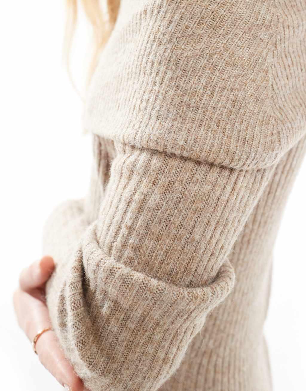 Threadbare bardot off shoulder sweater in light brown Product Image