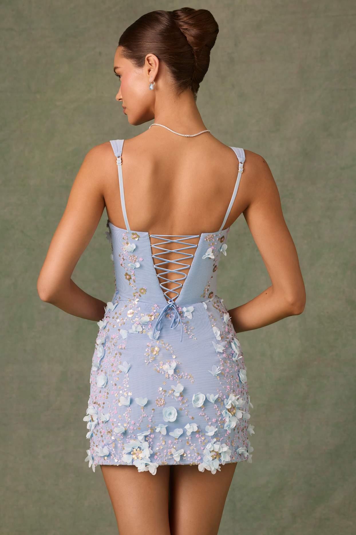 Embellished Corset Mini Dress in Sky Blue Product Image