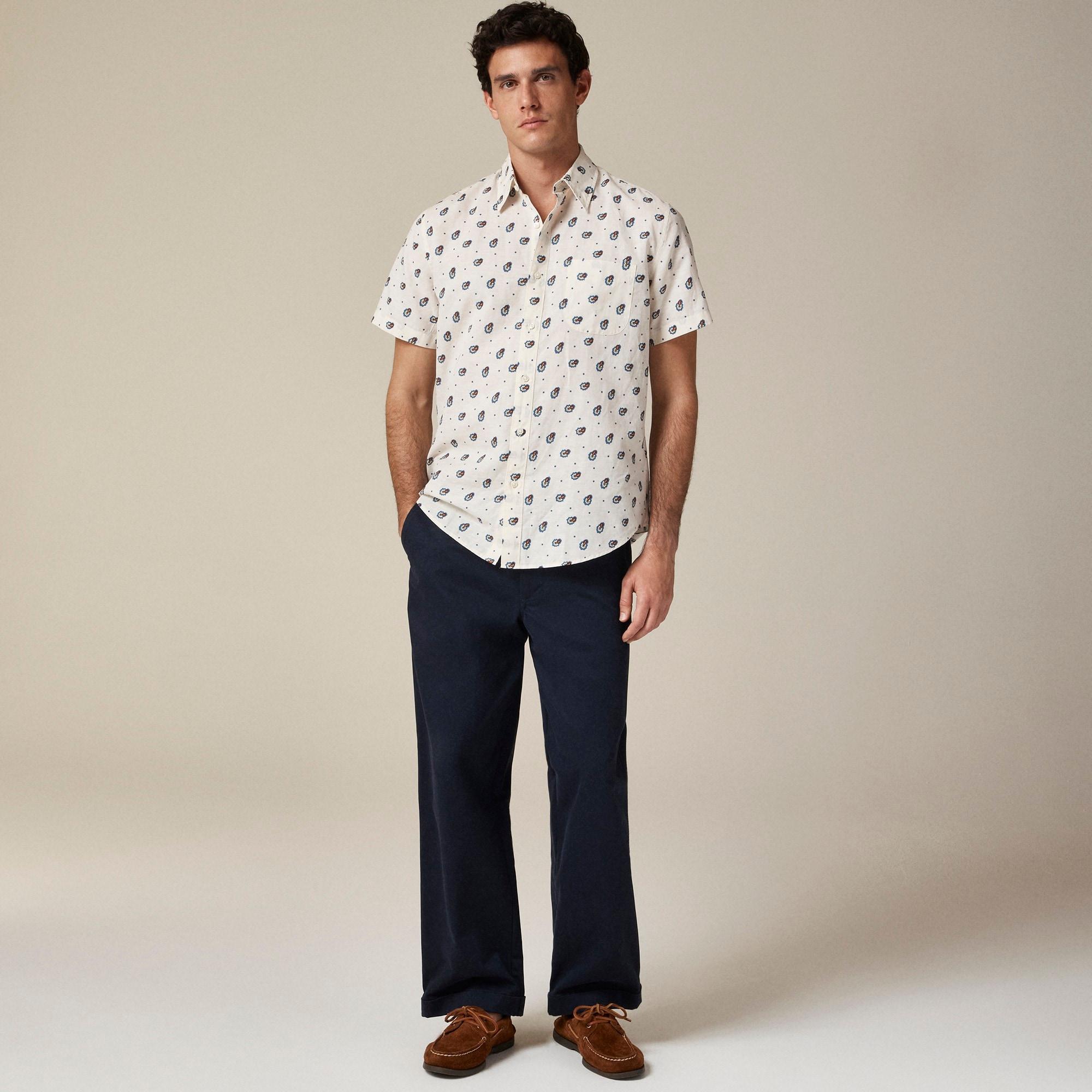 Short-sleeve cotton-linen blend shirt in print Product Image