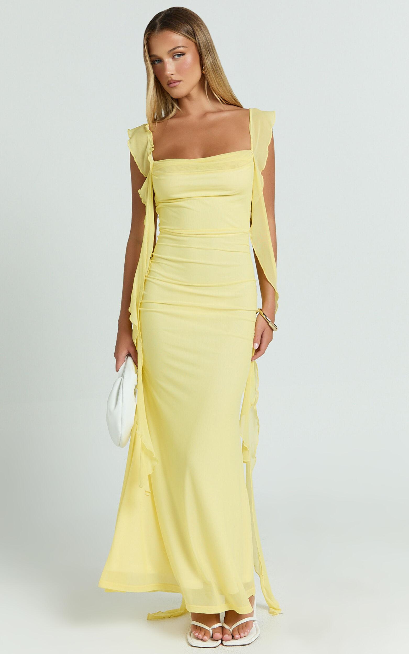 Rosha Maxi Dress - Ruffle Strap Dress in Butter Product Image