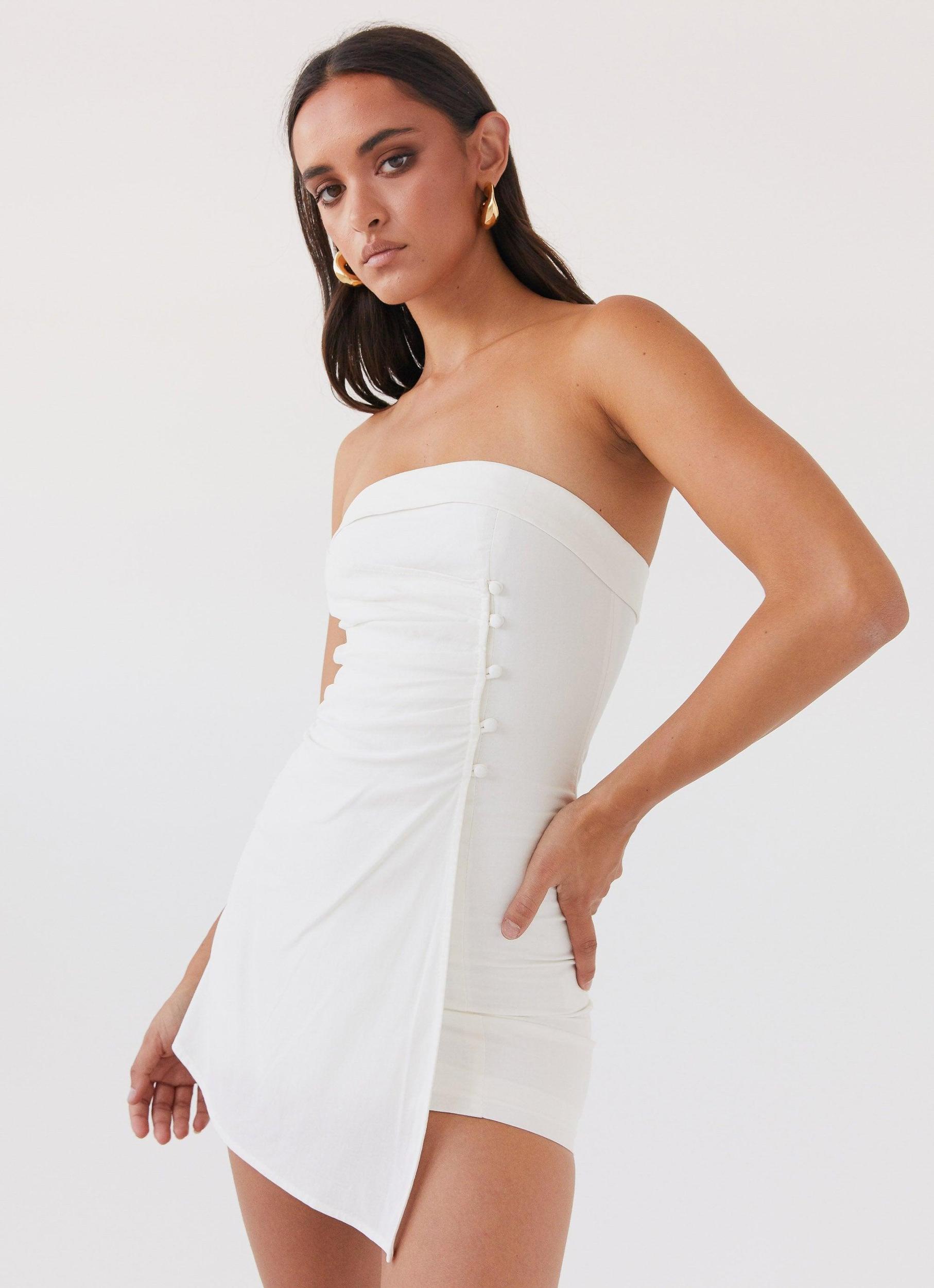 Lavinia Linen Tube Mini Dress - White Product Image