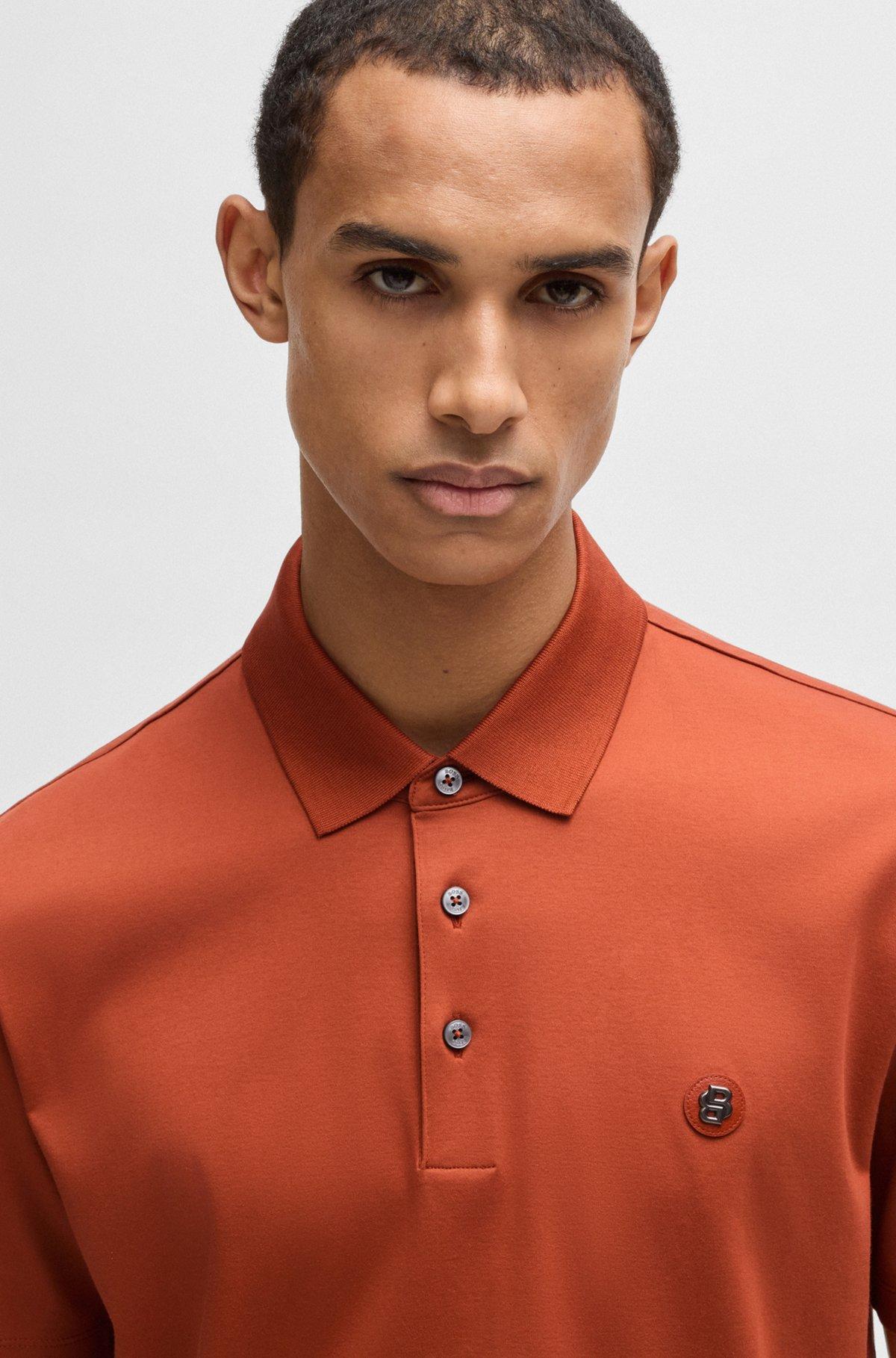 BOSS - Mercerized-cotton polo shirt with double monogram - Dark Orange Product Image