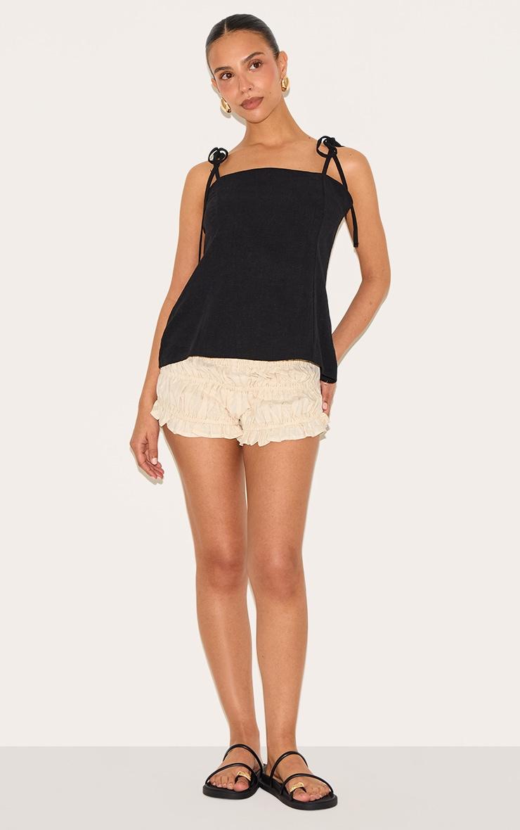 Petite Black Lightweight Linen Look Woven Tie Strap Cami Top Product Image