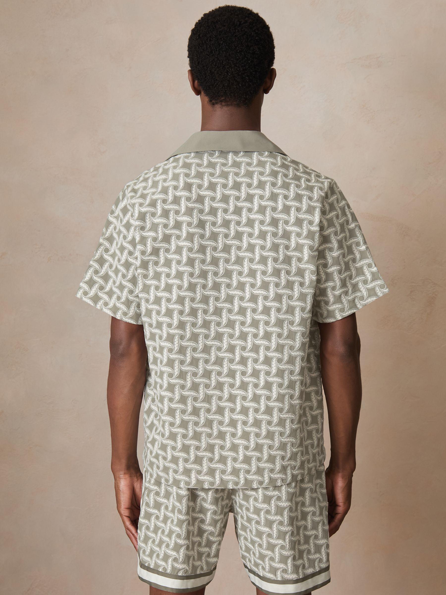 Reiss | Ché Motif-Embroidered Shirt in Sage/White Product Image