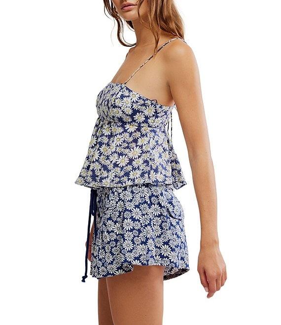 Free People Mia Ditsy Daisy Print Square Neck Sleeveless Peplum Coordinating Tank Top Product Image