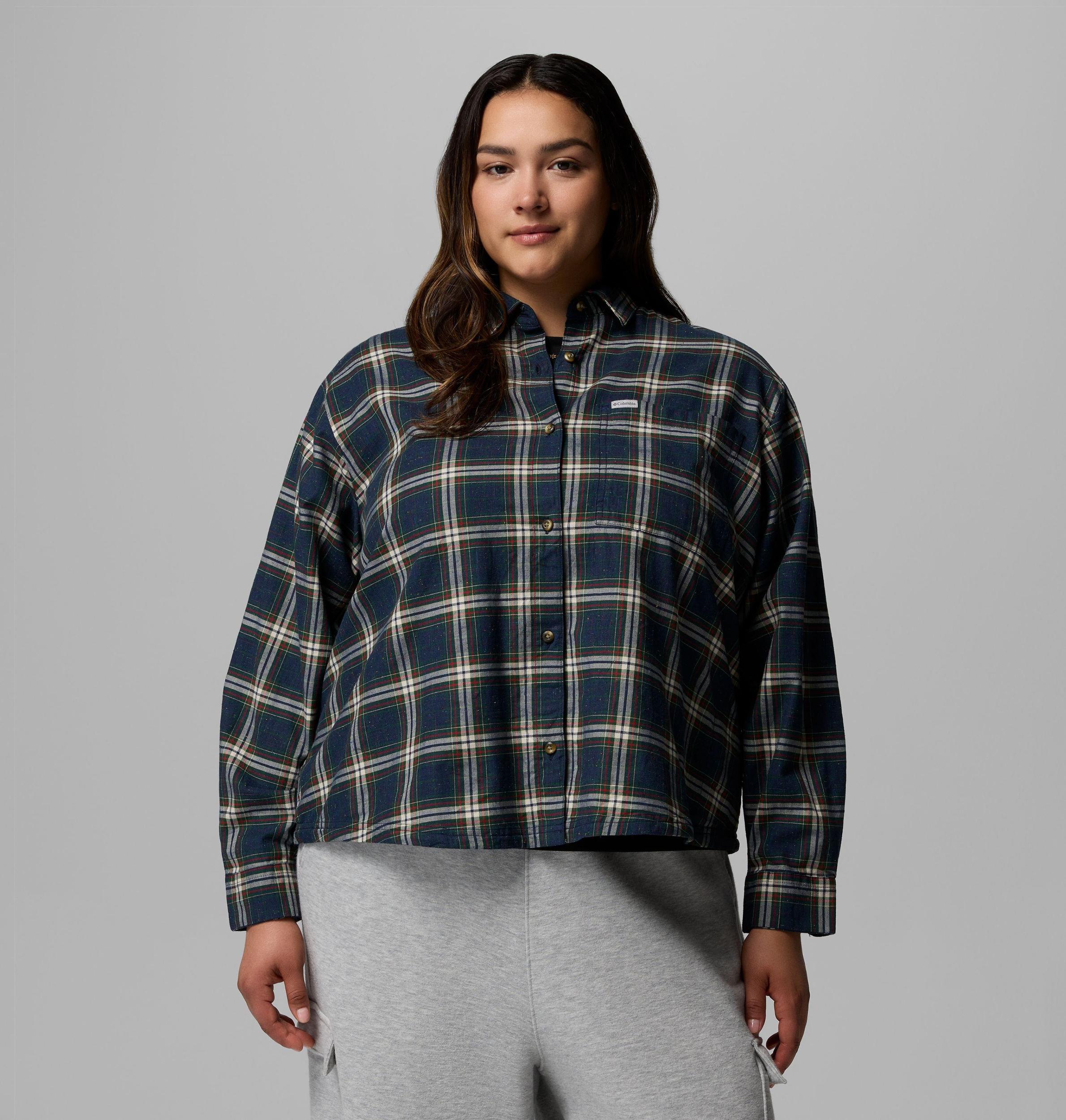 Columbia Womens Blue Point Creek Woven Long Sleeve Shirt - Plus Size- Product Image