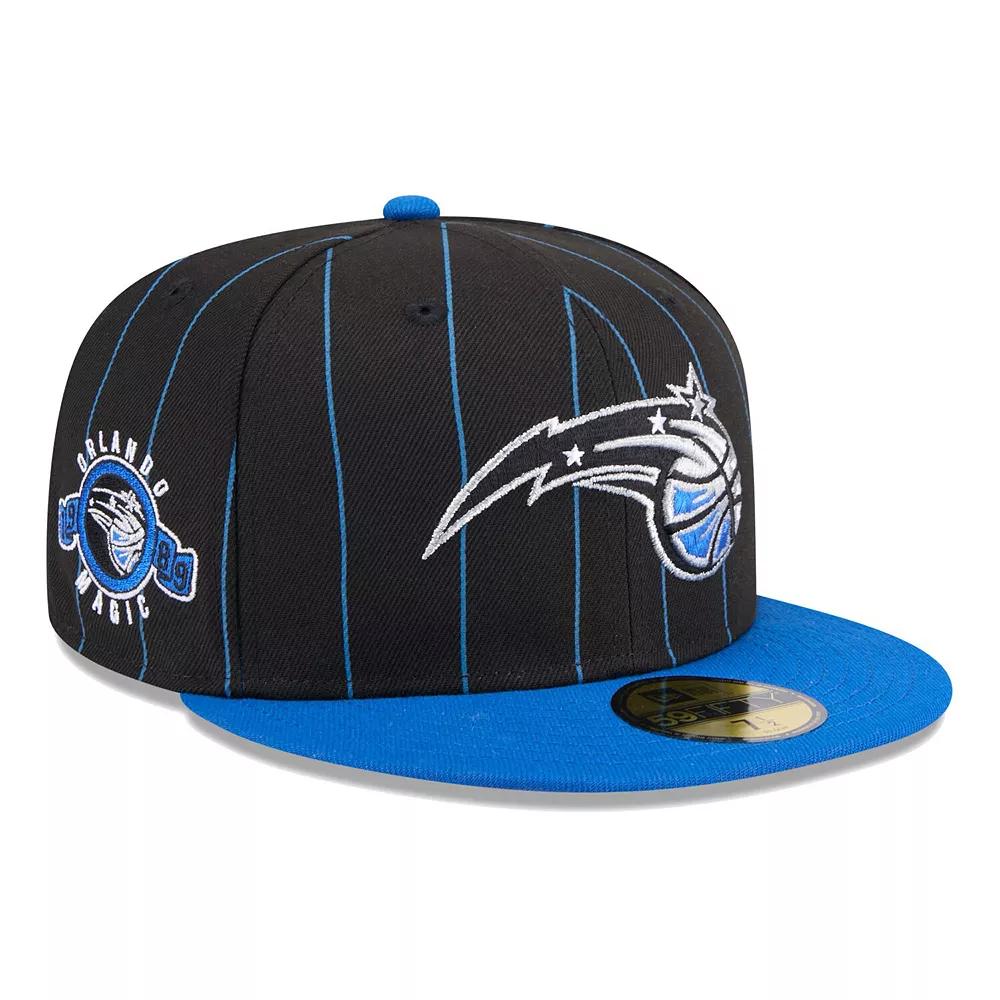 Men's New Era Black/Blue Orlando Magic Pinstripe Two-Tone 59FIFTY Fitted Hat, Size: 7, Mag Black Product Image