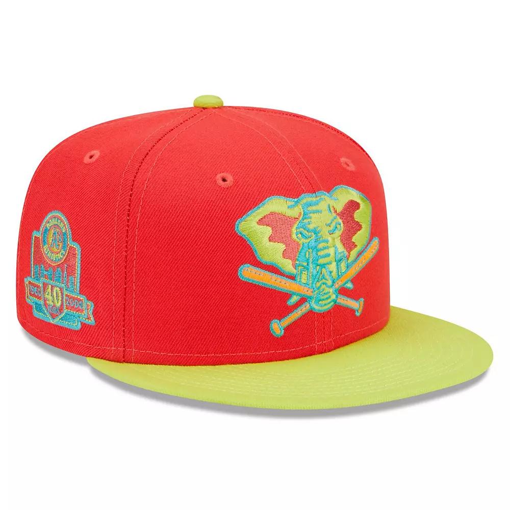 Men's New Era Red/Neon Green Oakland Athletics 40th Anniversary Lava Highlighter Combo 59FIFTY Fitted Hat,  Product Image