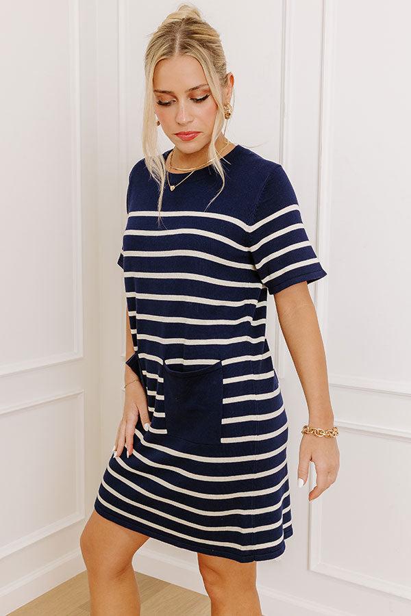 Country Club Charm Stripe Mini Dress in Navy Product Image