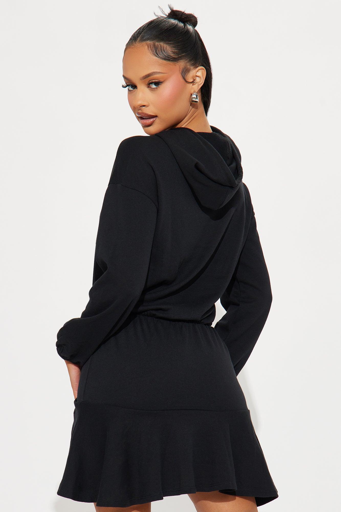 Cute And Casual Sweatshirt Mini Dress - Black Product Image