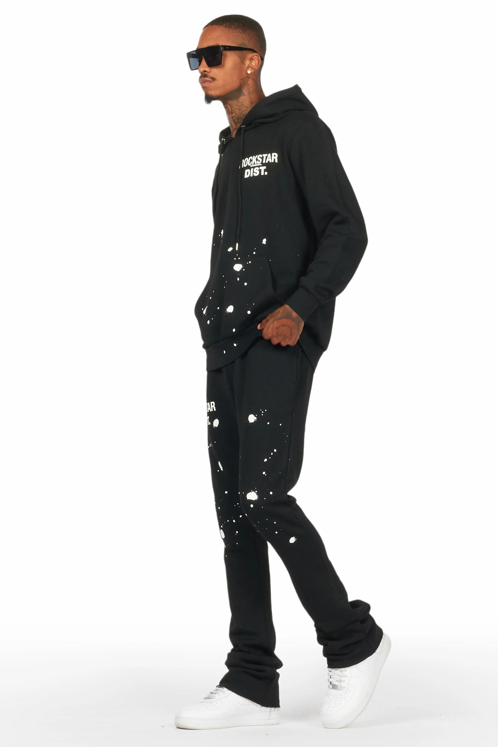 Raffer Black Hoodie/Stacked Flare Track Set Male Product Image
