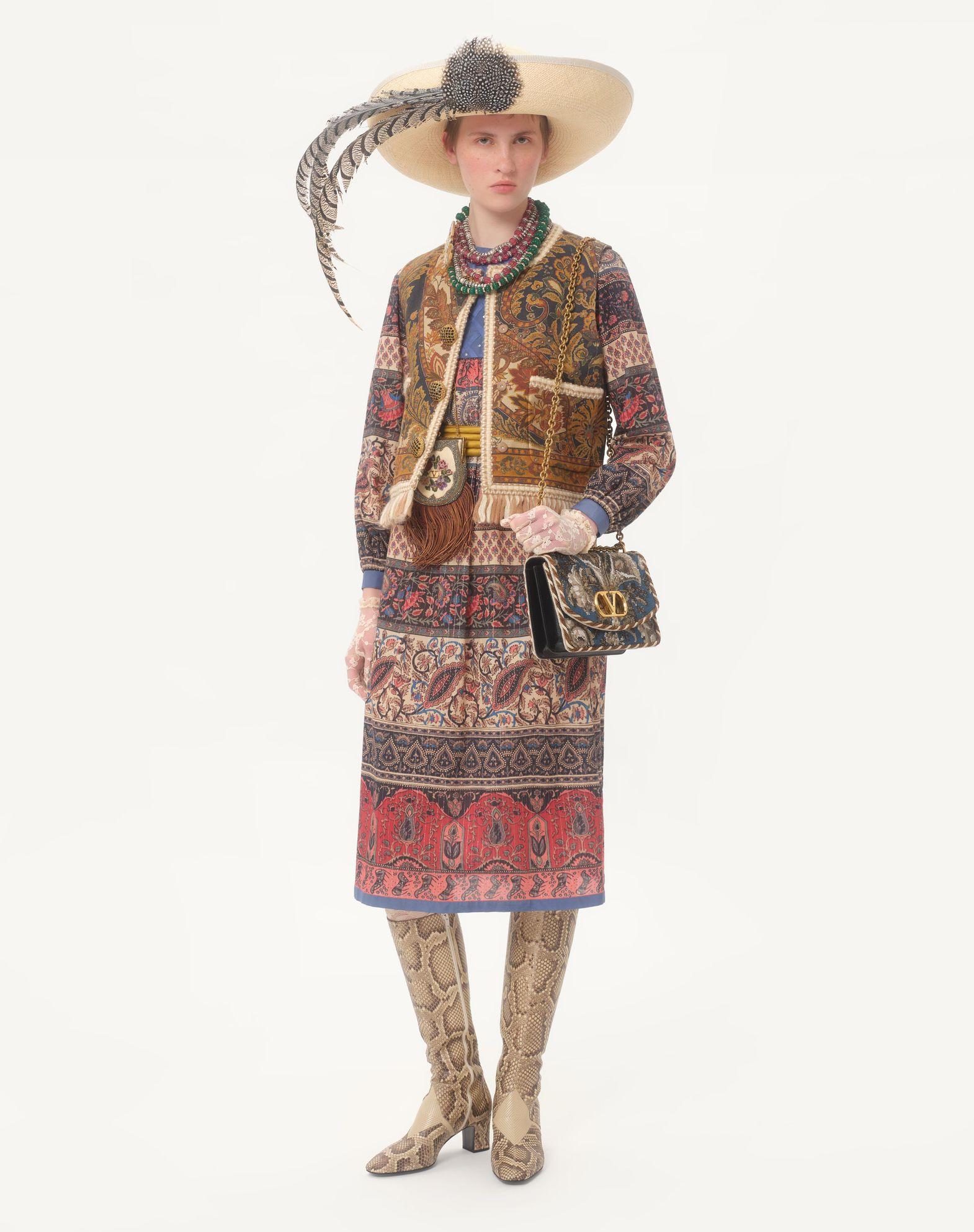 Lamé Muslin Midi Dress With Embroidered Voyage Imaginaire Print Product Image