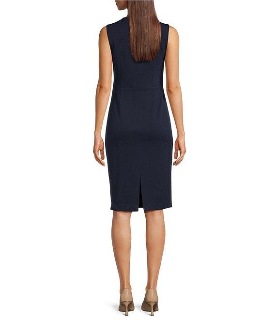 Donna Karan V-Neck Sleeveless Pleated Waist Sheath Dress Product Image