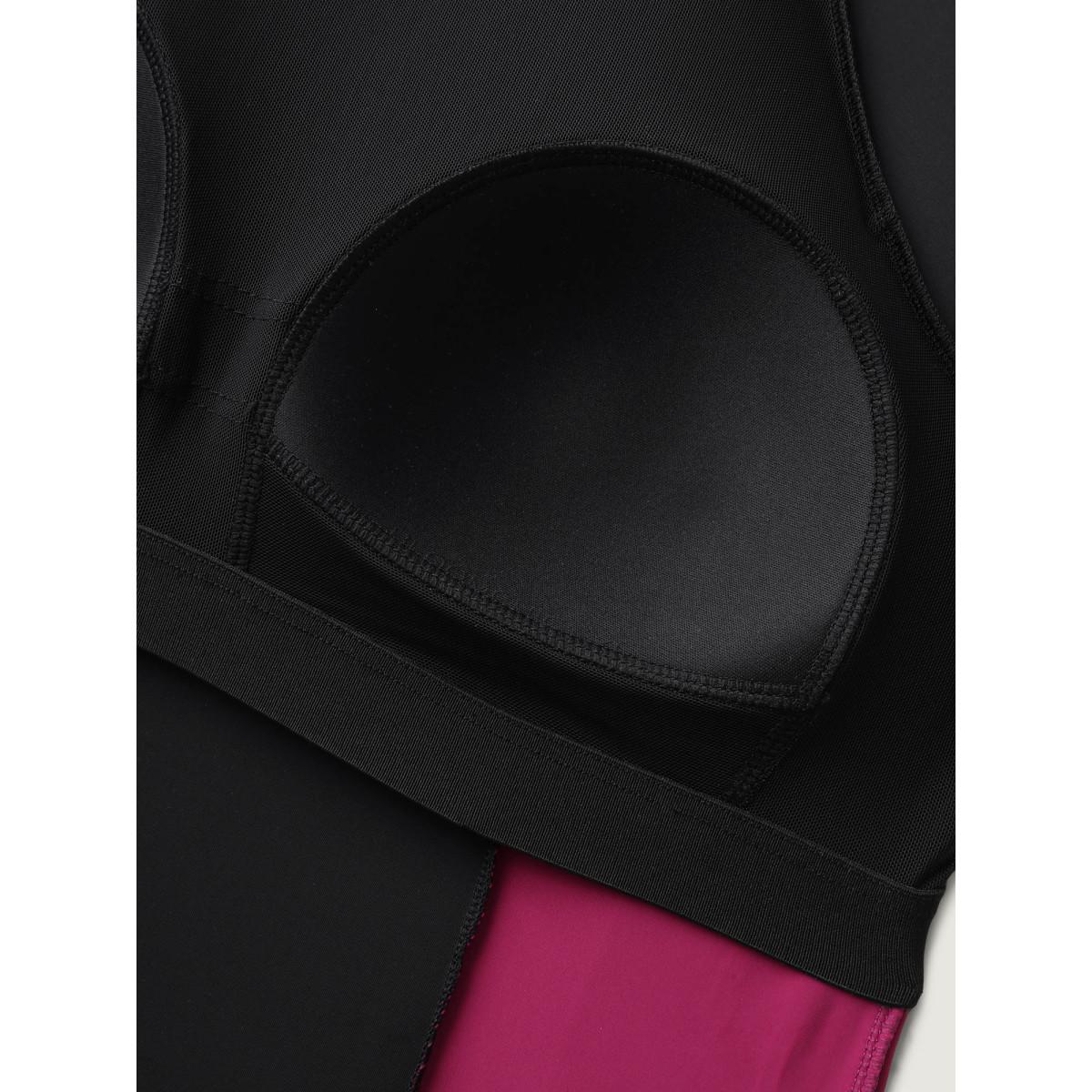 Plus Size Color Block Sculpted Raglan Swim Top Women's Swimwear RedViolet Beach High stretch Skinny Round Neck Curve Swim Tops BloomChic 12/L Product Image