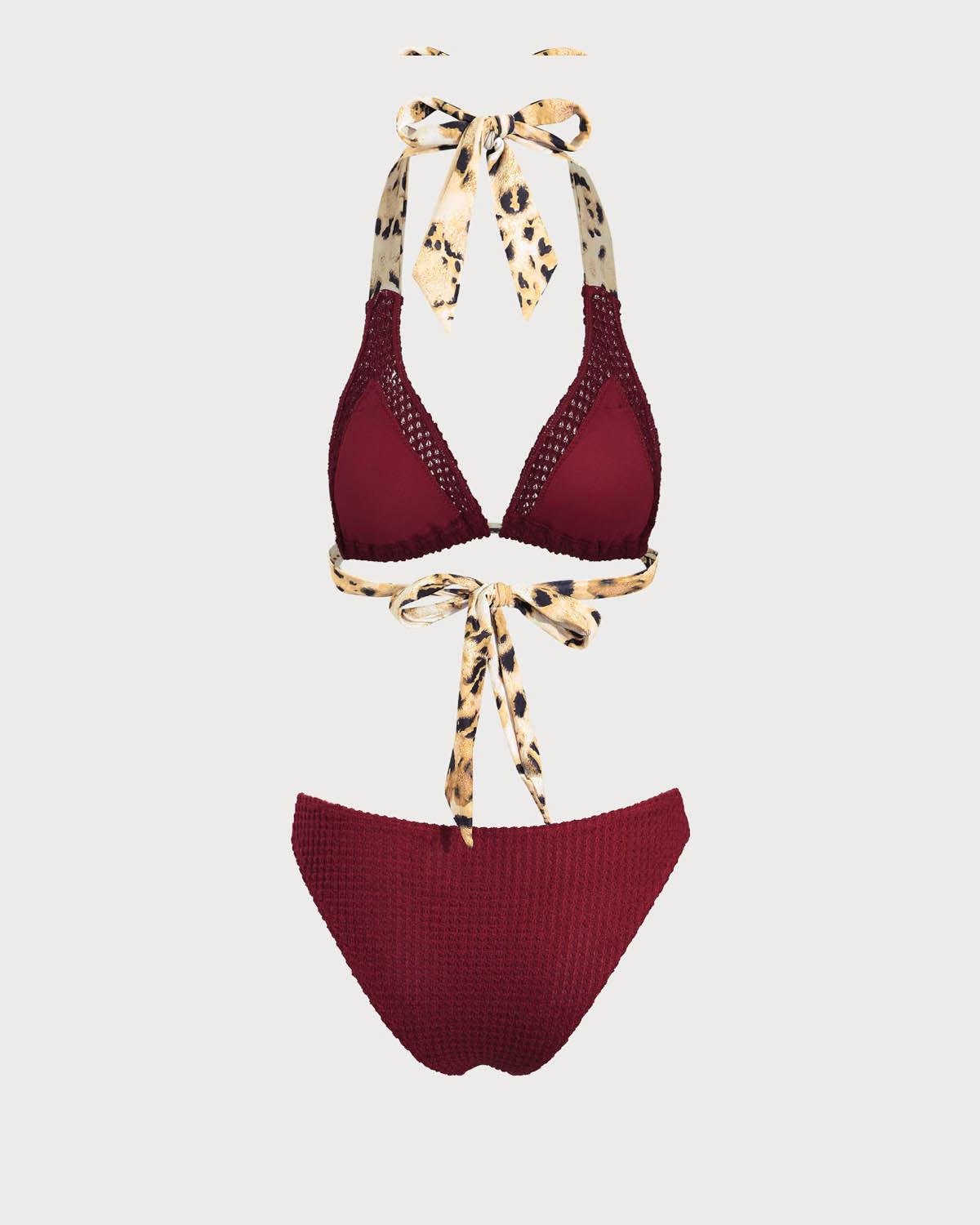 Burgundy Contrast Crochet Bikini Set Product Image