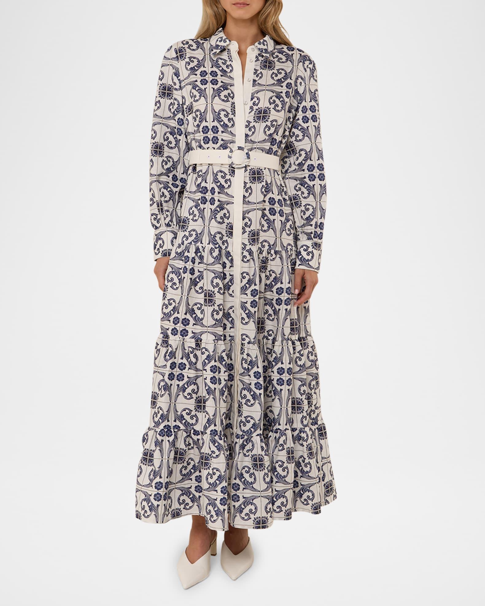 Aria Tiered Tile-Print Maxi Shirtdress Product Image