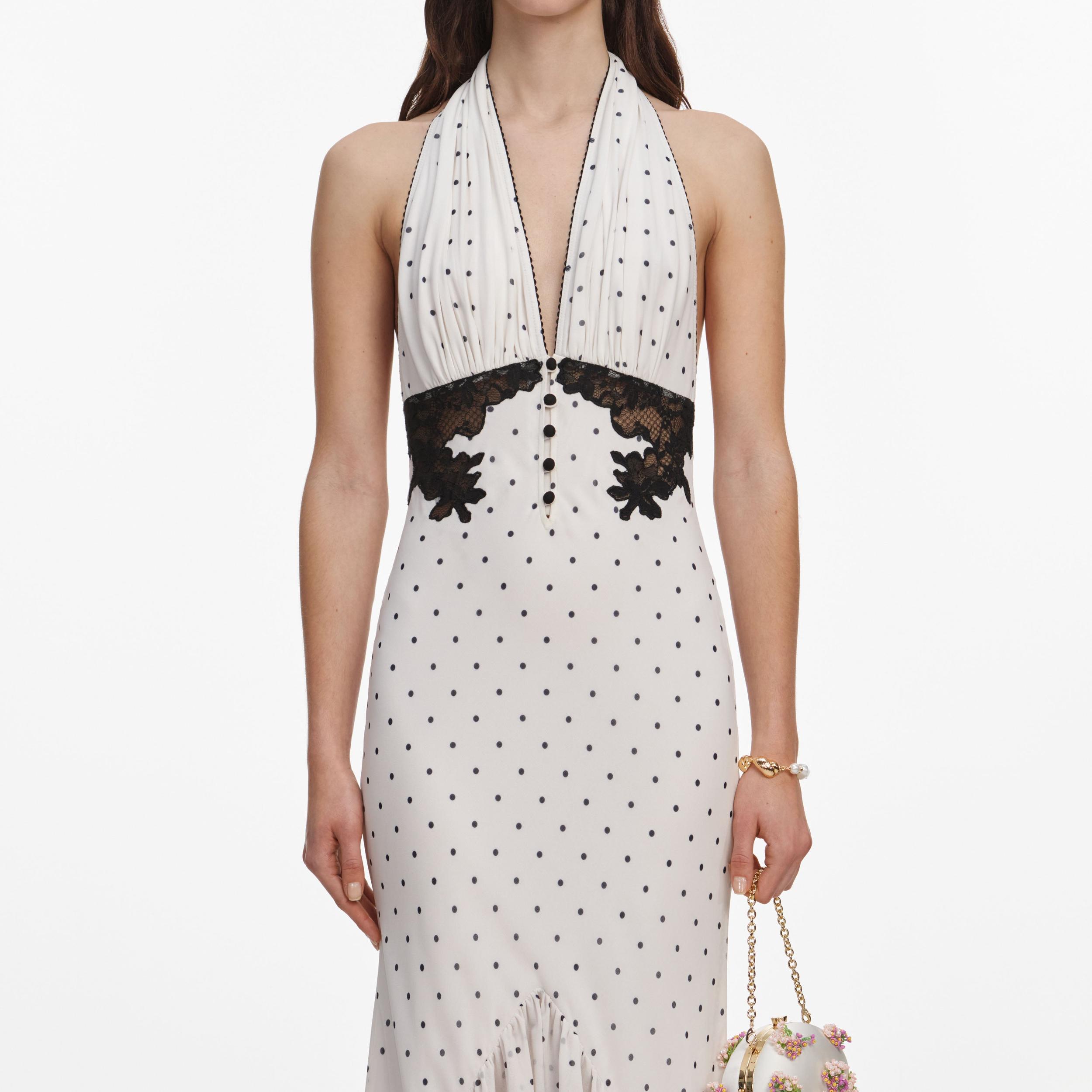 Polka Dot Halter Neck Midi Dress Product Image