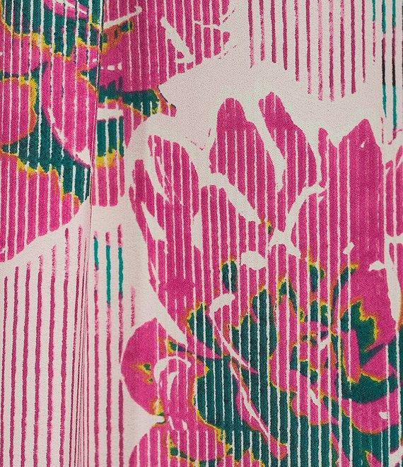 Investments Caroline Signature Linear Floral Border Print 3/4 Sleeve Button Front Top Product Image