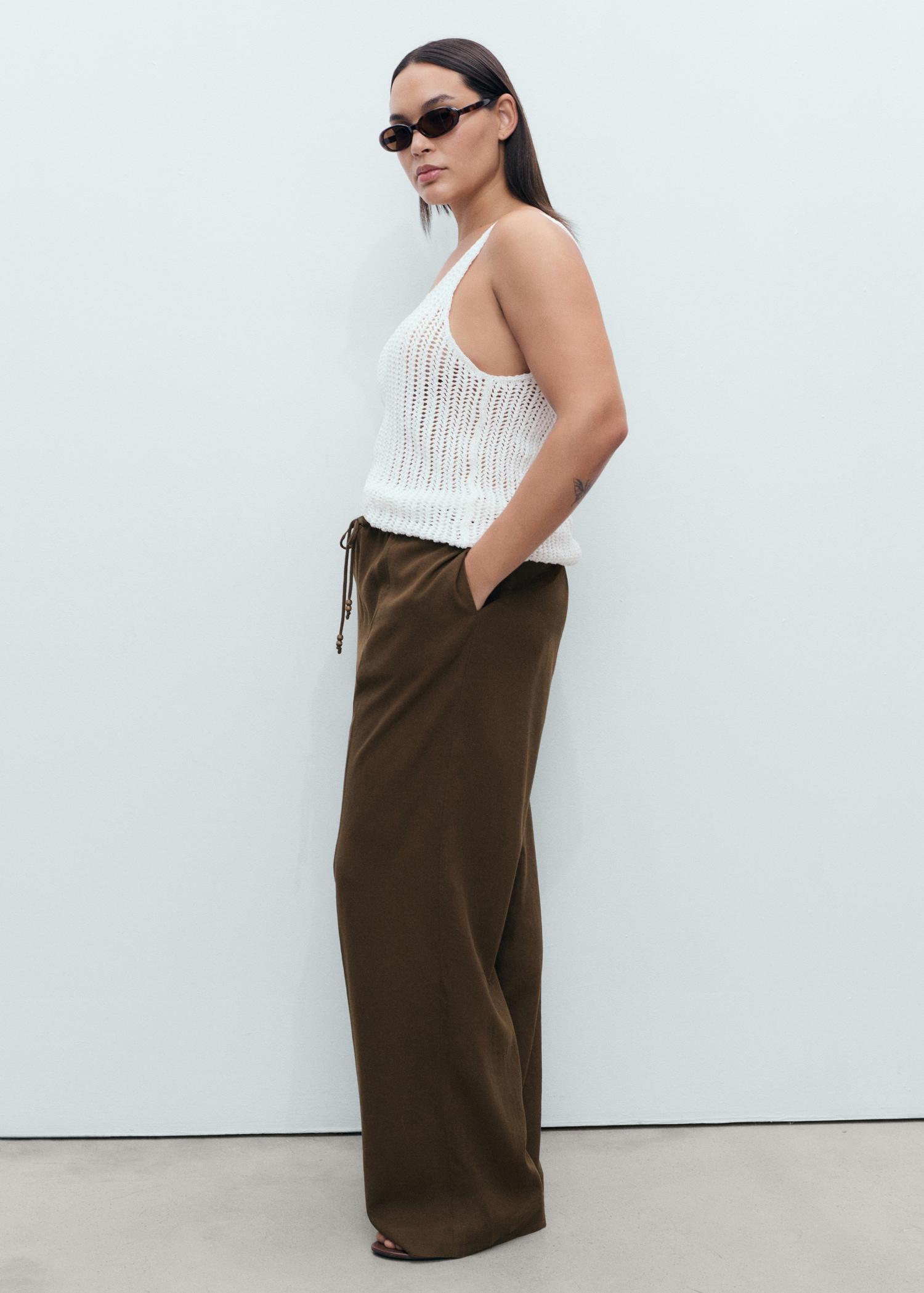 Linen-blend elastic waist pants - Women | MANGO USA Product Image