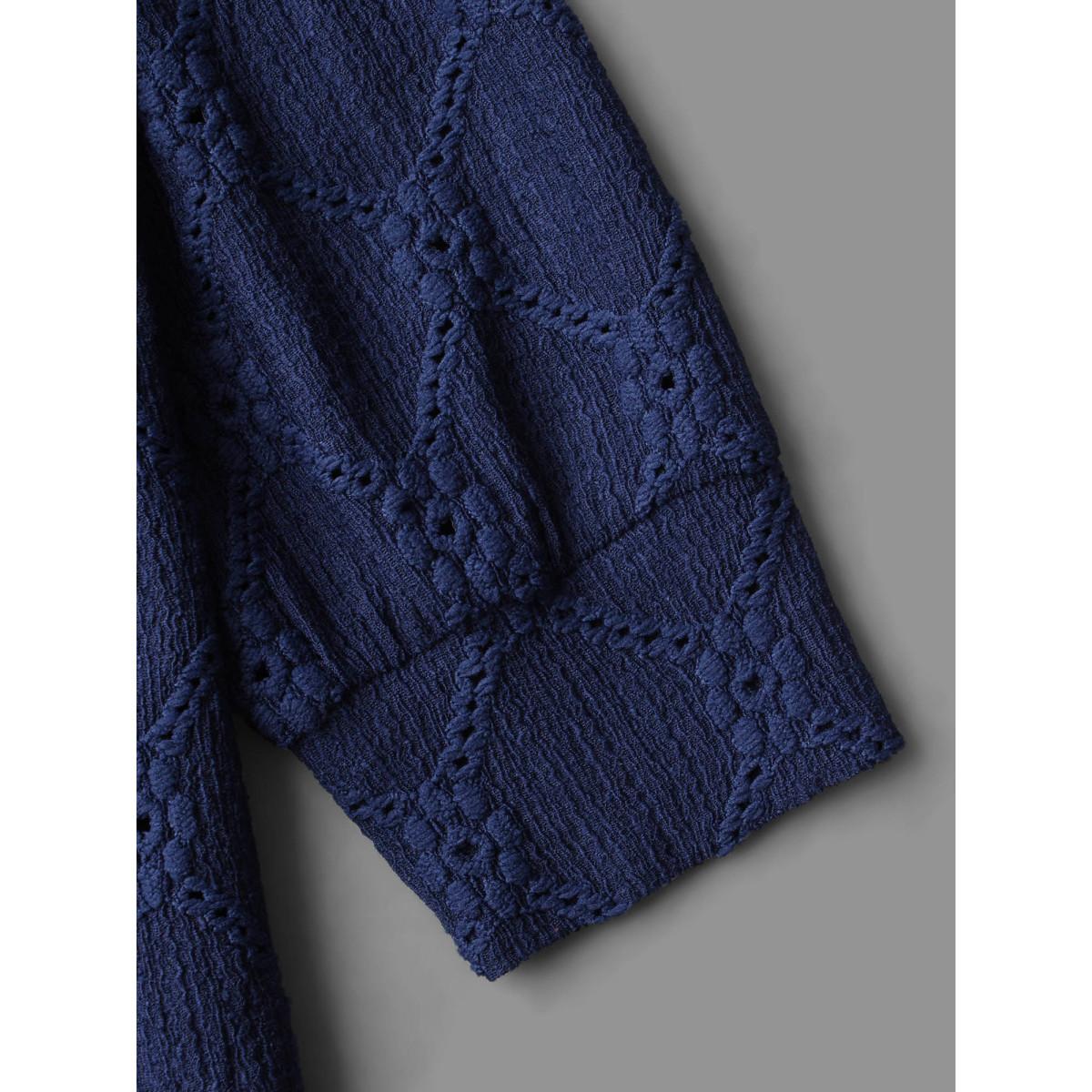 Plus Size Raglan Lace Mesh Sleeve Textured Sweatshirt Women Indigo Elegant See through Round Neck Everyday Sweatshirts BloomChic 26/4X Product Image