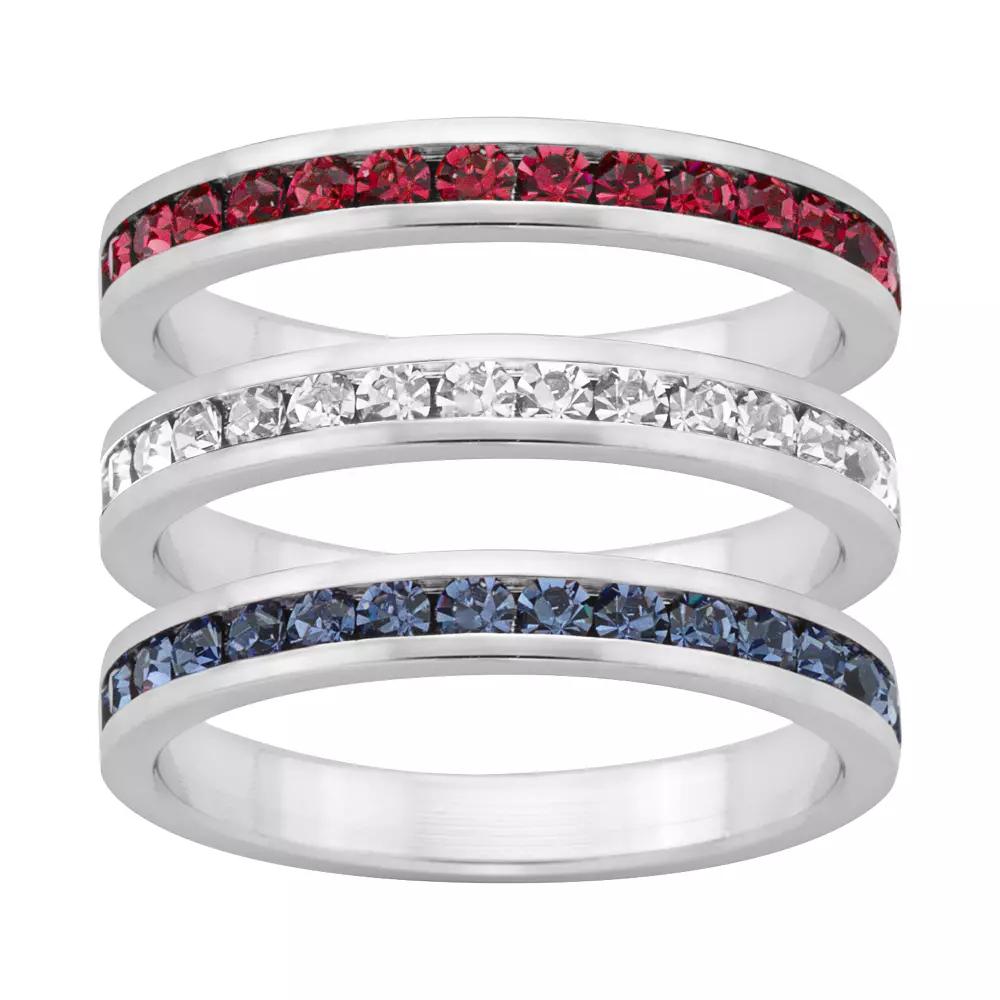 Traditions Jewelry Company Red, White & Blue Crystal Sterling Silver Eternity Ring Set, Womens Multicolor Product Image