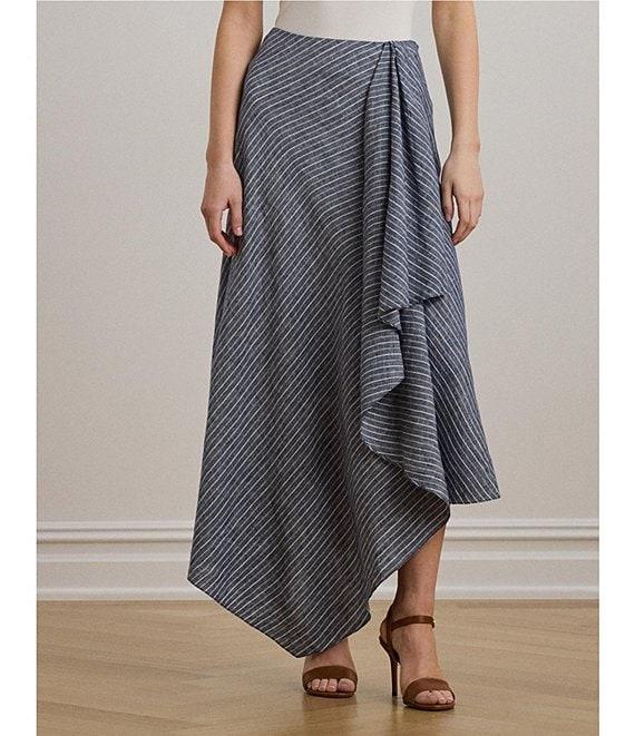 Lauren Ralph Lauren Linen Striped A-Line Midi Skirt Product Image