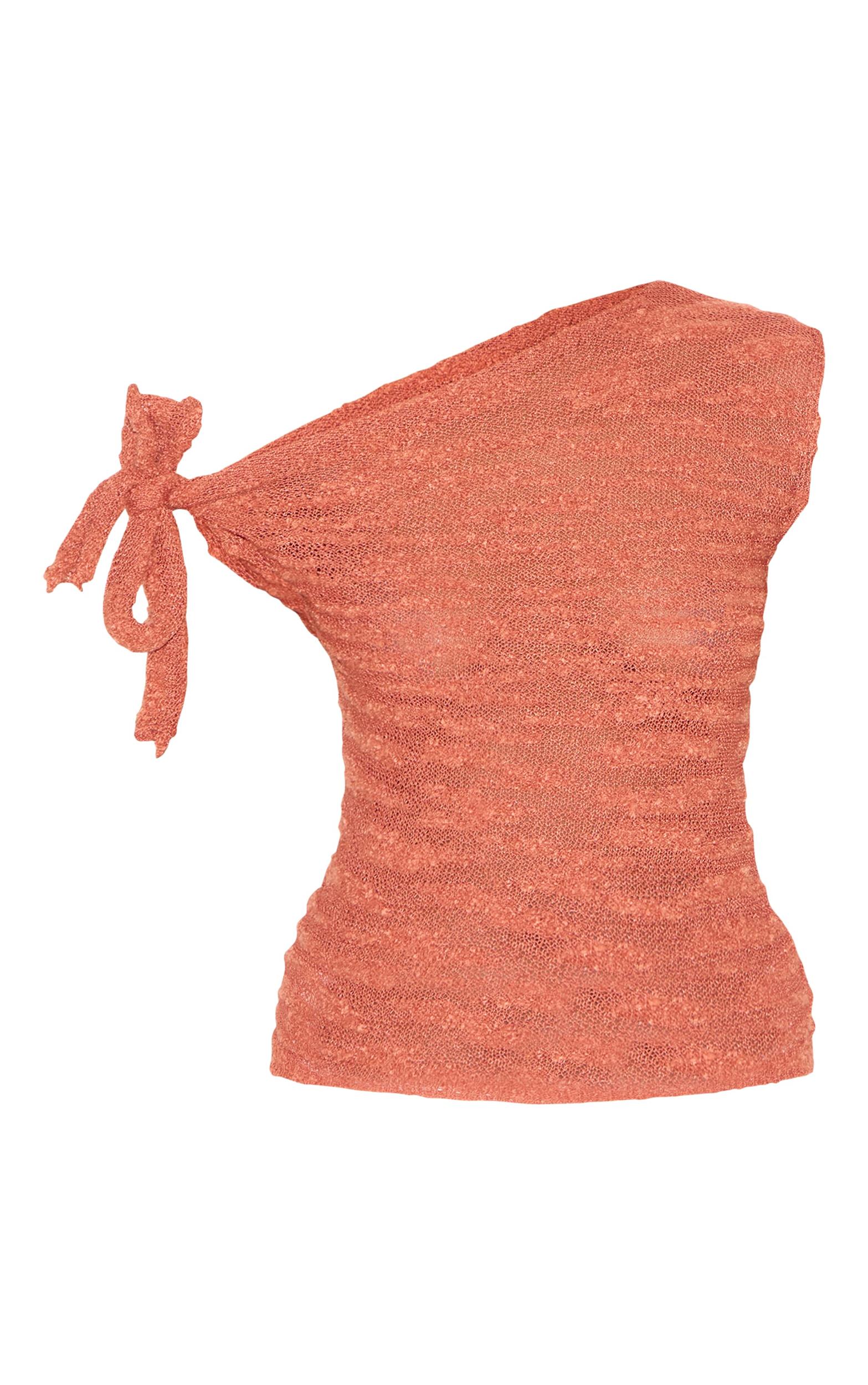 Rust Sheer Bobble Crochet Asymmetric Tie Top Product Image