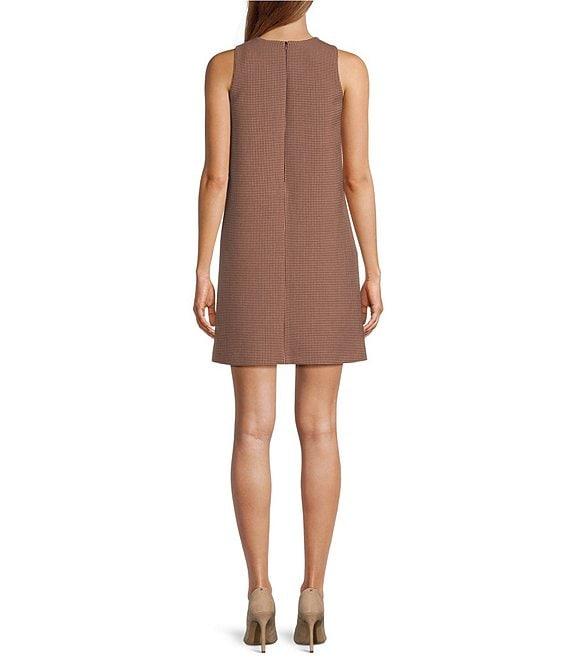 Tara Jarmon Ravel Woven Houndstooth Pattern Round Neck Sleeveless Shift Dress Product Image