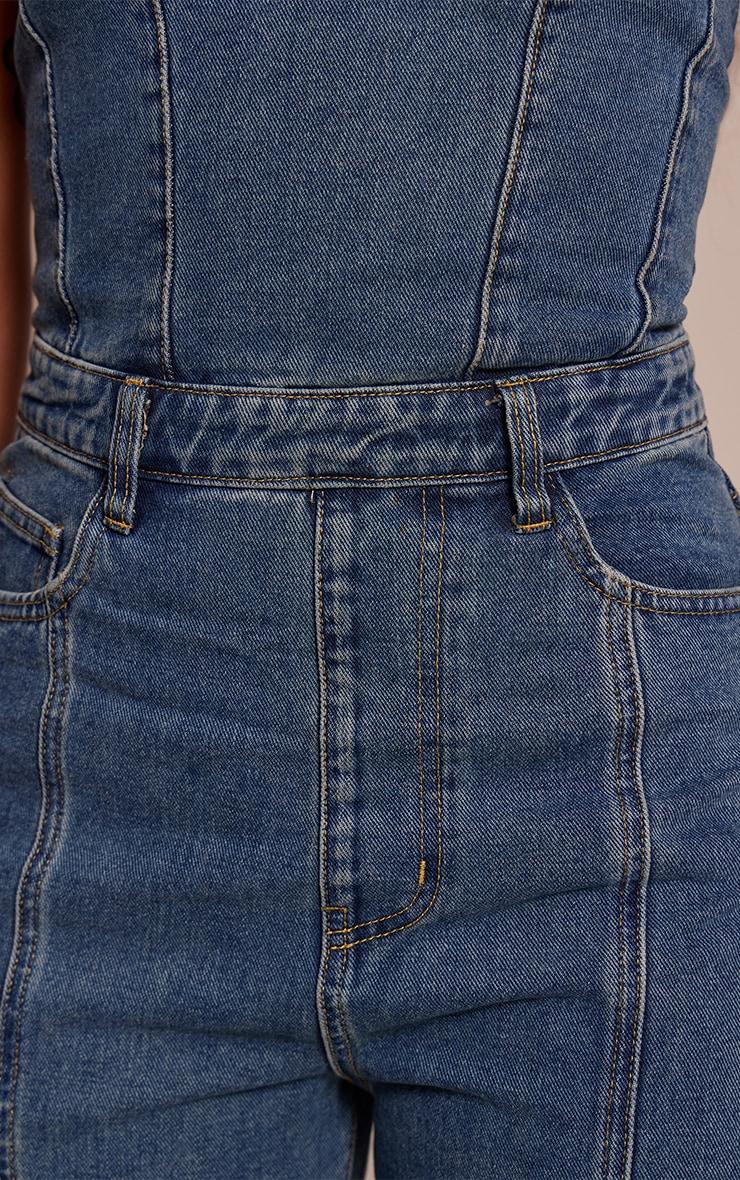 Tall Indigo Vintage Wash Bandeau Style Straight Leg Denim Jumpsuit Product Image