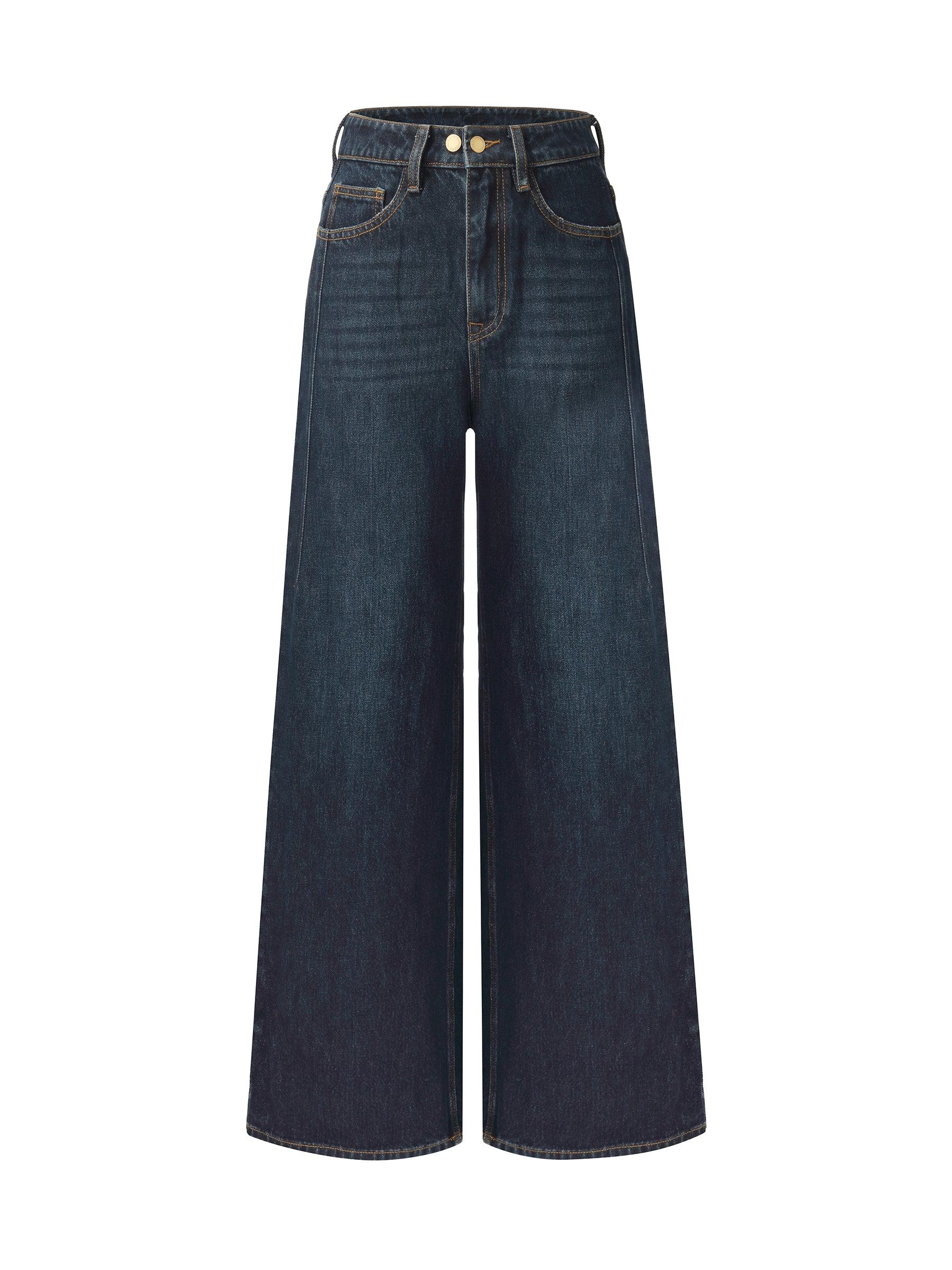 Denim Adjustable Waist Women Wide Leg Jeans Product Image