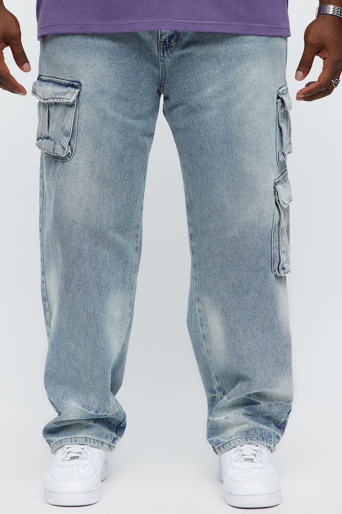Straight Binded Cargo Jeans - Light Blue Wash Male Product Image
