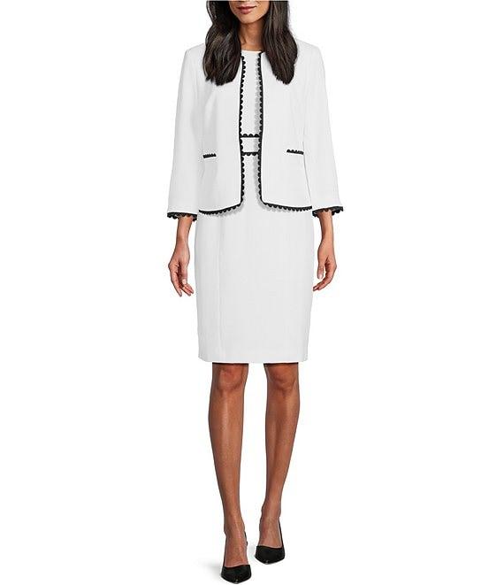 Kasper Pique Scalloped Trim Coordinating Cardigan Jacket Product Image