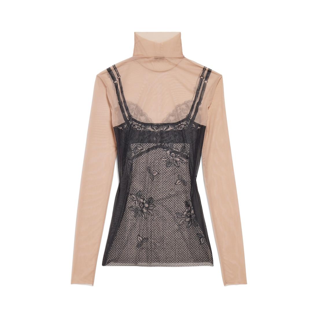Women's Trompe L'œil Lingerie Top in Black/light Beige Product Image