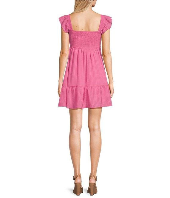 Allison & Kelly Short Sleeve Smocked Empire Waist Babydoll Tiered Mini Dress Product Image