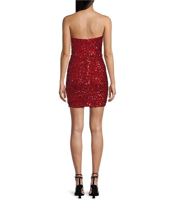 B. Darlin Strapless Sweetheart Neck Faux Wrap Sequin Dress Product Image