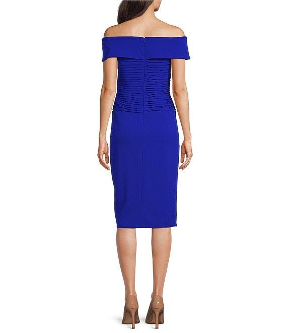 Tadashi Shoji Stretch Crepe Off-The-Shoulder Ruched Bow Front Sheath Dress Product Image