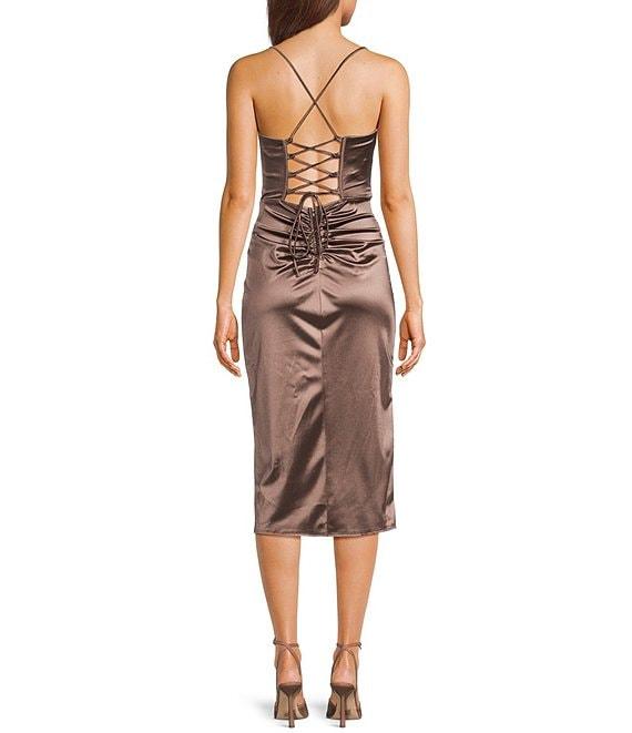 B. Darlin Sweetheart Neck Corset Lace Up Back Side Slit Midi Dress Product Image