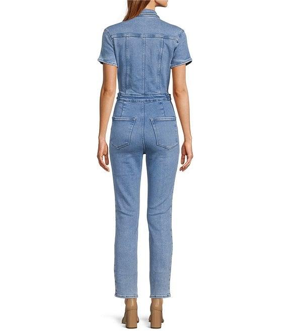 Good American Fit For Success Short Sleeve Point Collar Straight Leg Stretch Denim Flight Suit Product Image