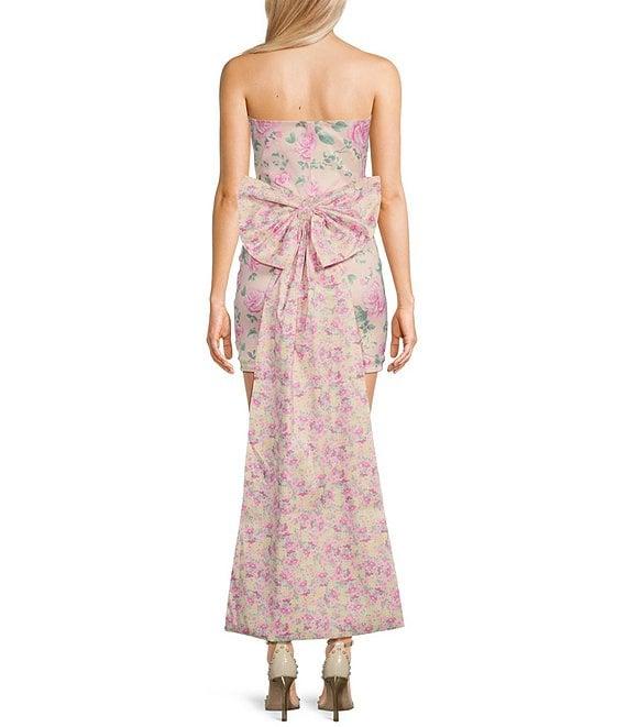 Allison & Kelly Strapless Taffeta Floral Print Bow Back Mini Dress Product Image